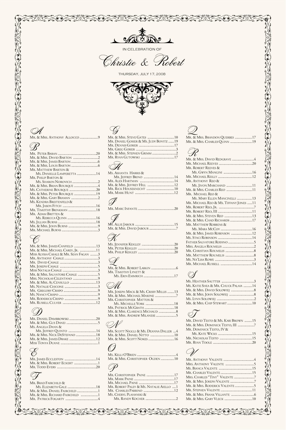 Abbey Cocktail Contemporary and Classic Wedding Seating Charts