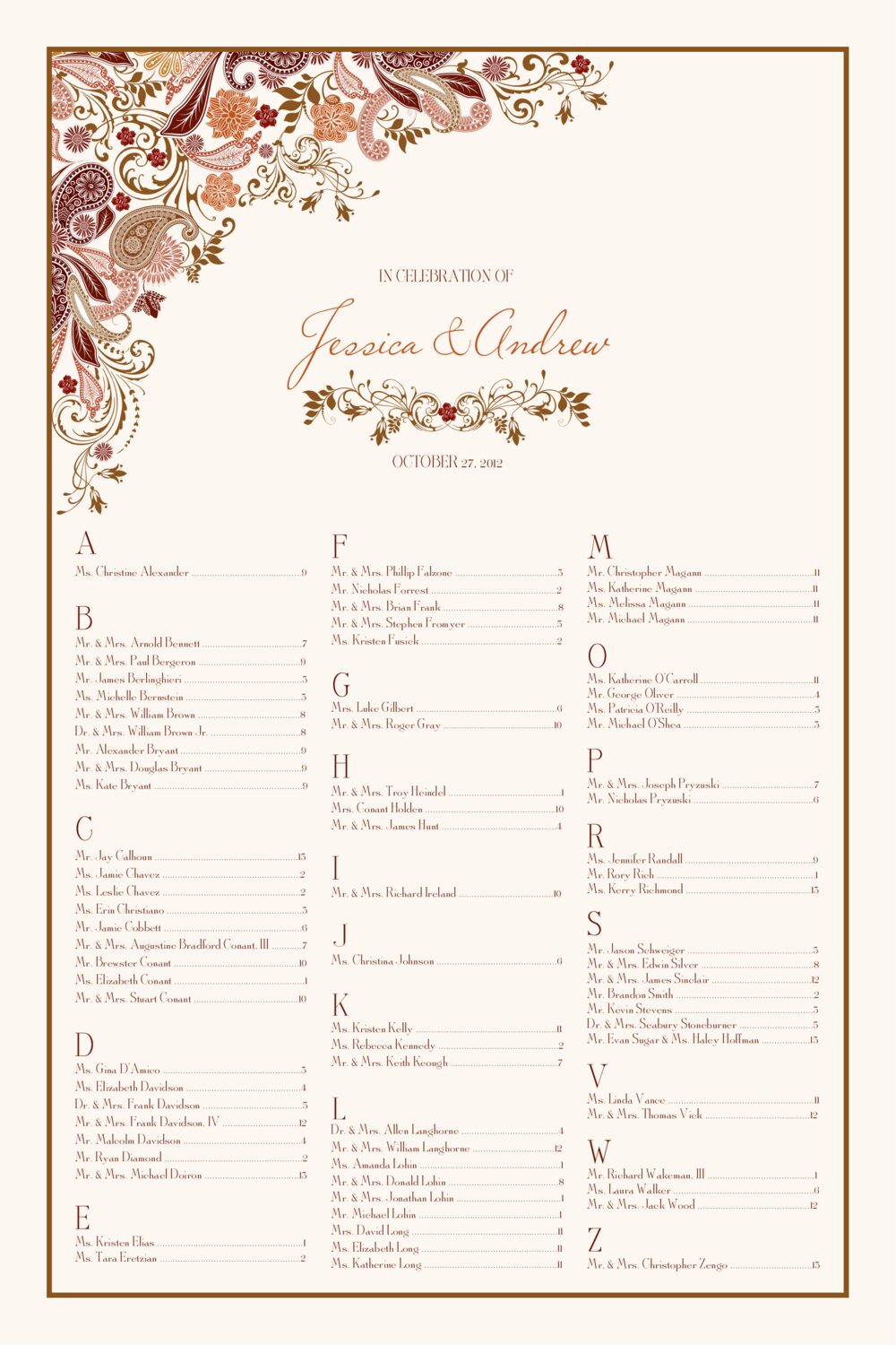 Paisley Garden Contemporary and Classic Wedding Seating Charts