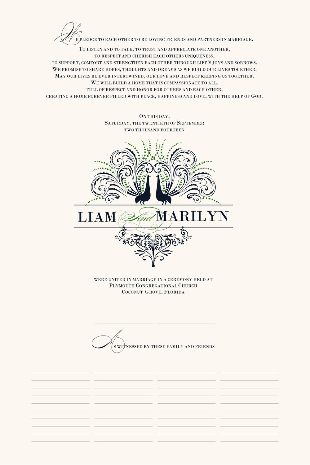 Passionate Peacock 02 Birds and Butterflies Wedding Certificates