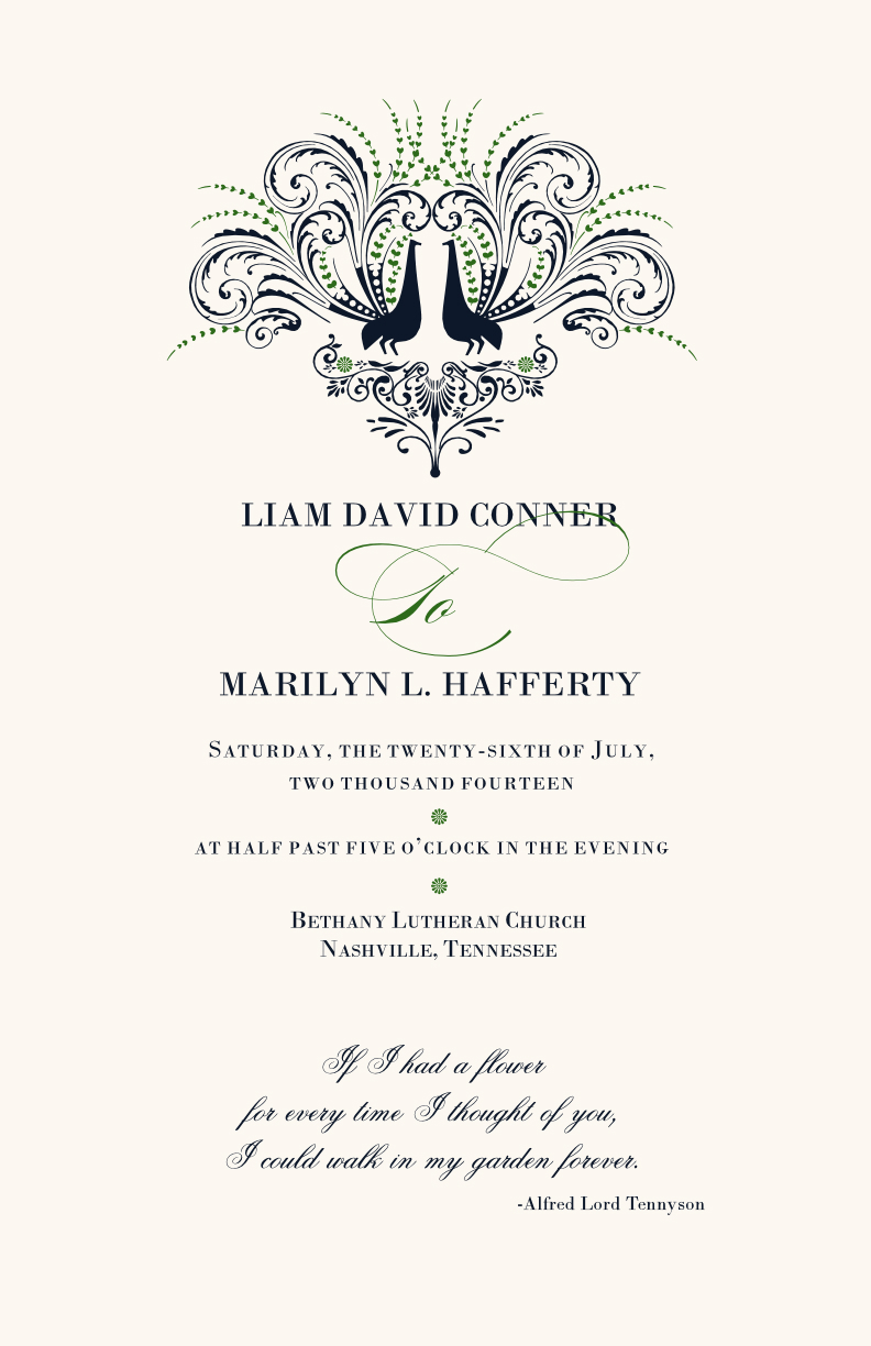 Passionate Peacock Birds and Butterflies Wedding Programs