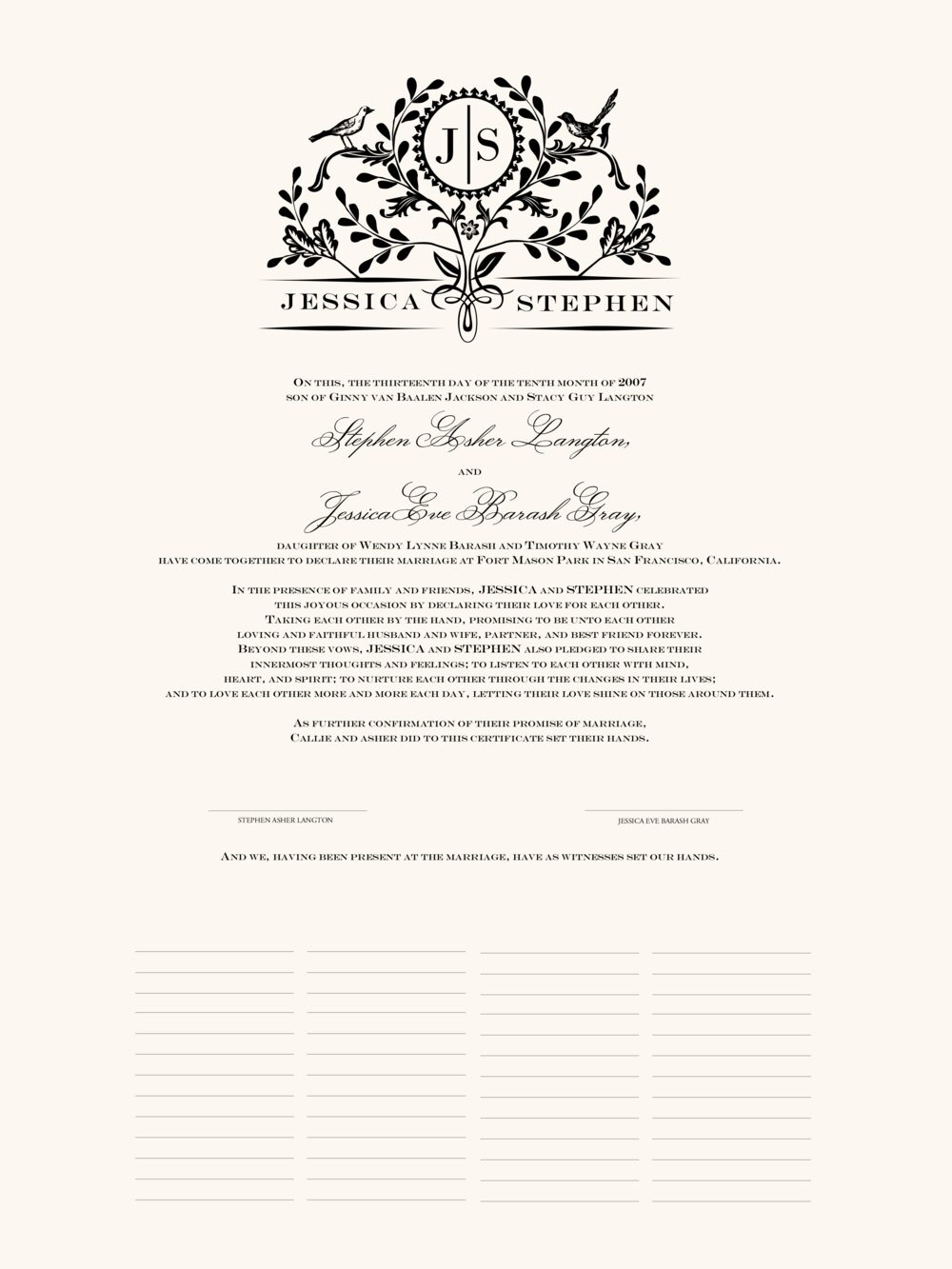Woodcut Birds Birds and Butterflies Wedding Certificates