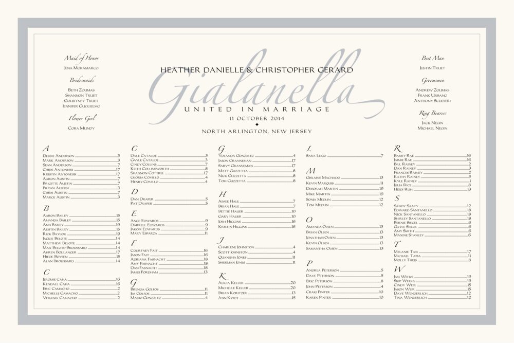 Zapfino and Imperial Contemporary and Classic Wedding Seating Charts