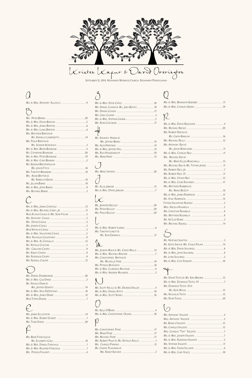 Branched-Two Trees Flowers, Leaves, Vineyard & Grapes Seating Charts
