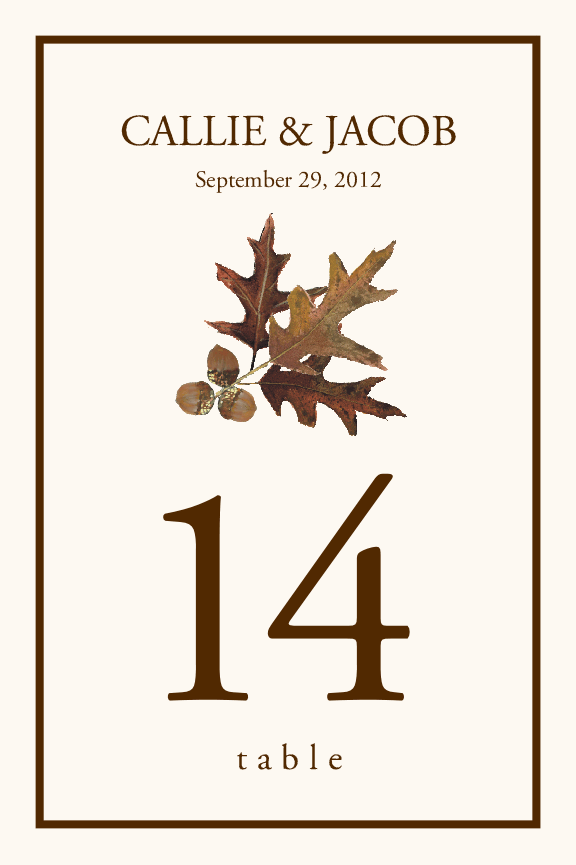Oak and Acorn Autumn and Fall Leaves Table Numbers