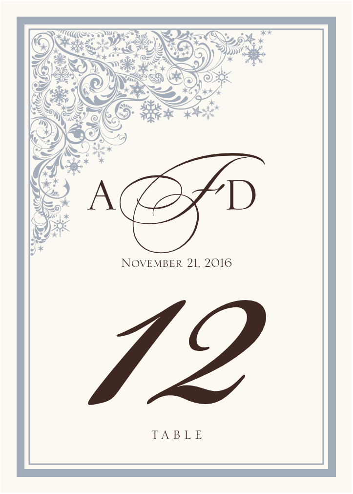 Snowstorm Winter, Snowflake, and Holiday Table Numbers