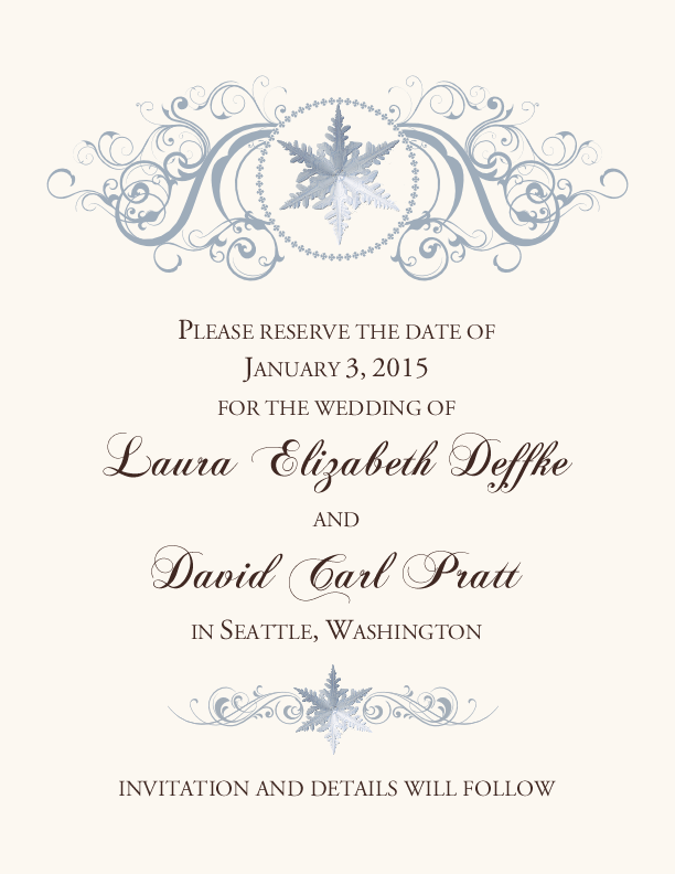 Curly Sue Snowflake Winter, Snowflake, and Holiday Save the Dates