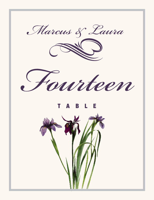 25th Anniversary Iris  Table Numbers