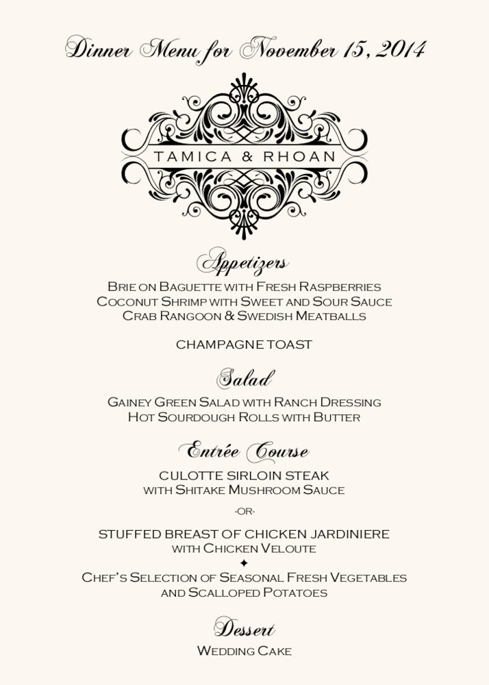 Accordion  Wedding Menus