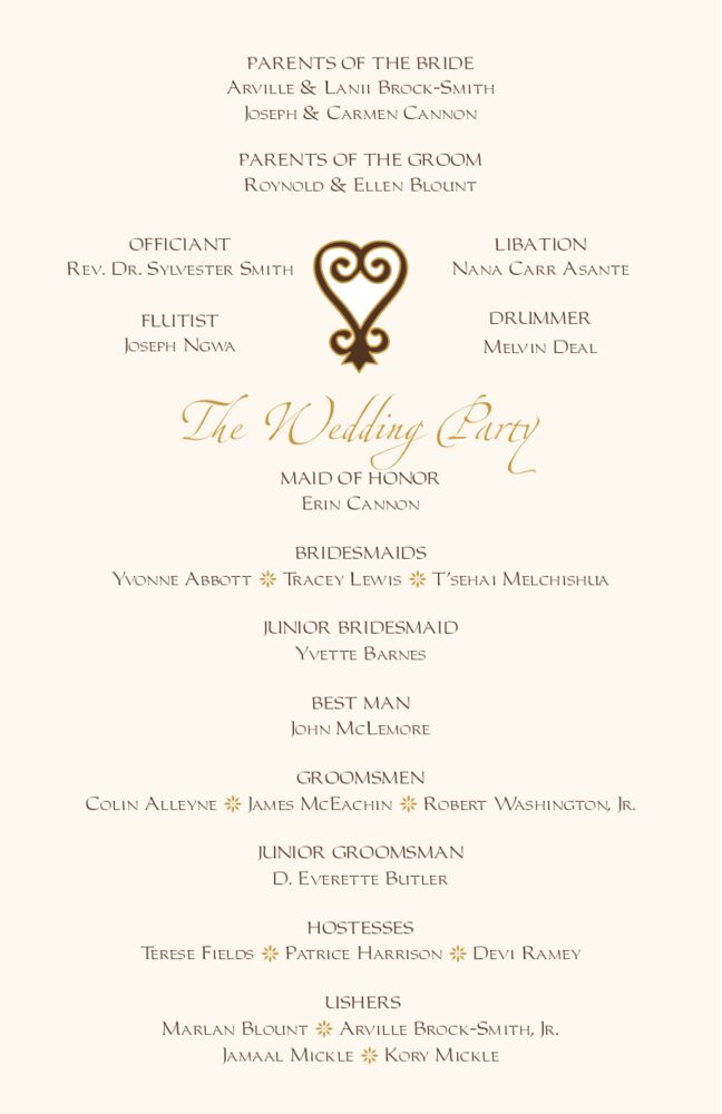 Akoma Adinkra Square  Wedding Programs
