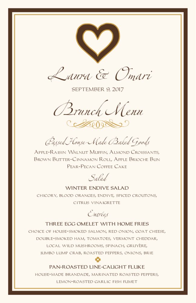 Akoma Adinkra Symbol  Wedding Menus