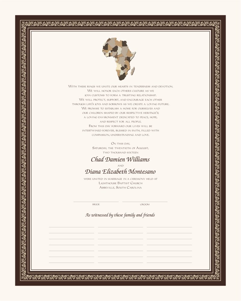 Map of Africa  Wedding Certificates