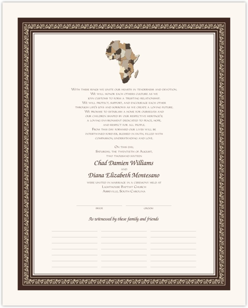 Map of Africa  Wedding Certificates