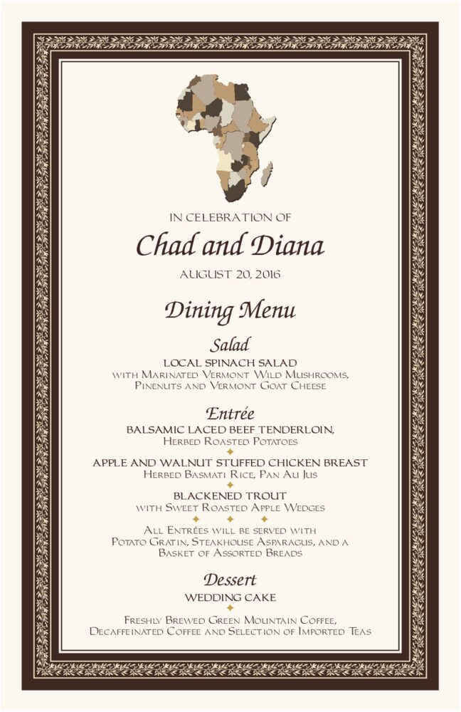 Map of Africa  Wedding Menus