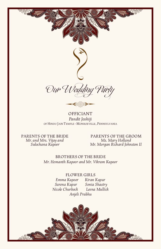Ananda Tree  Wedding Programs