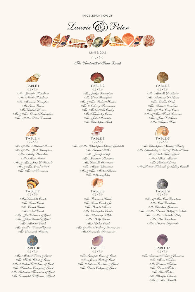 Assorted Seashell  Seating Charts