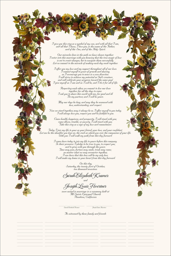 Autumn Leaves and Sunflowers  Wedding Certificates