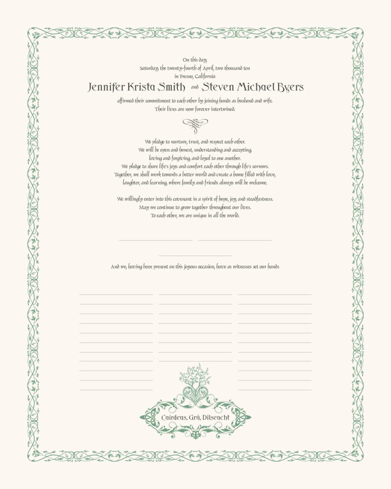 Bailey's Celtic Monogram  Wedding Certificates
