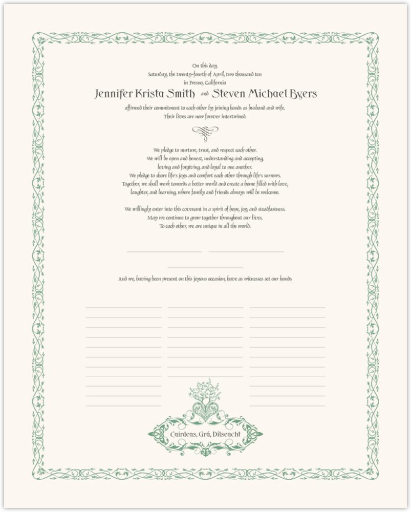Bailey's Celtic Monogram  Wedding Certificates