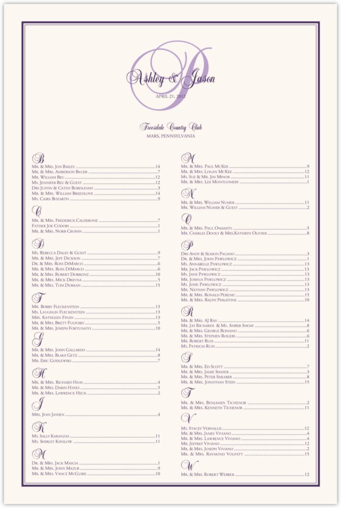 Bailly Watermark Monogram  Seating Charts