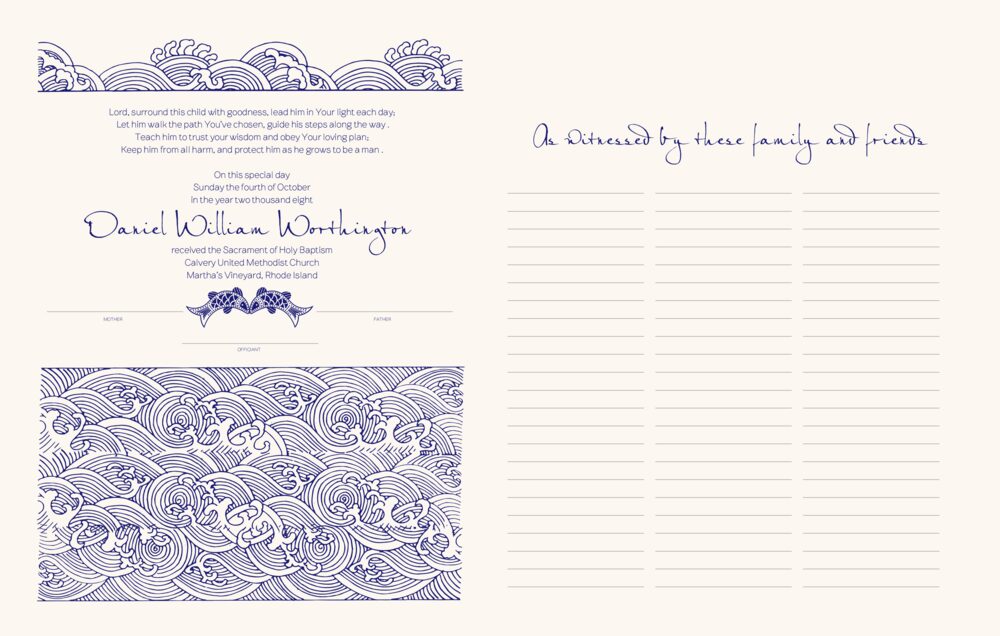 Japanese Ocean Woodcut  Baby Certificates