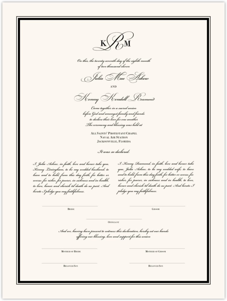 Bickham Monogram 04  Wedding Certificates