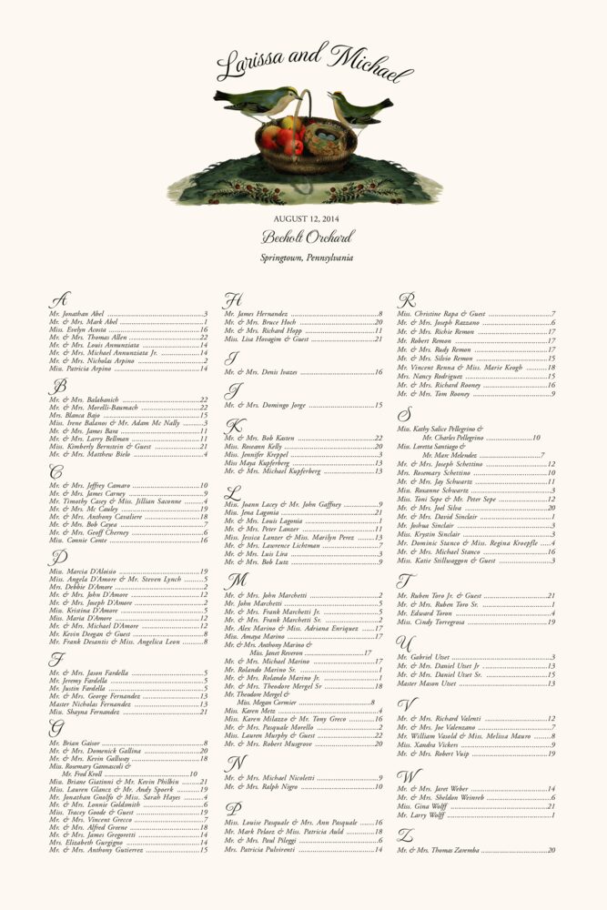 Birdnest in Apple Basket  Seating Charts