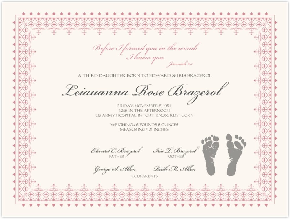 Footprints  Baby Certificates