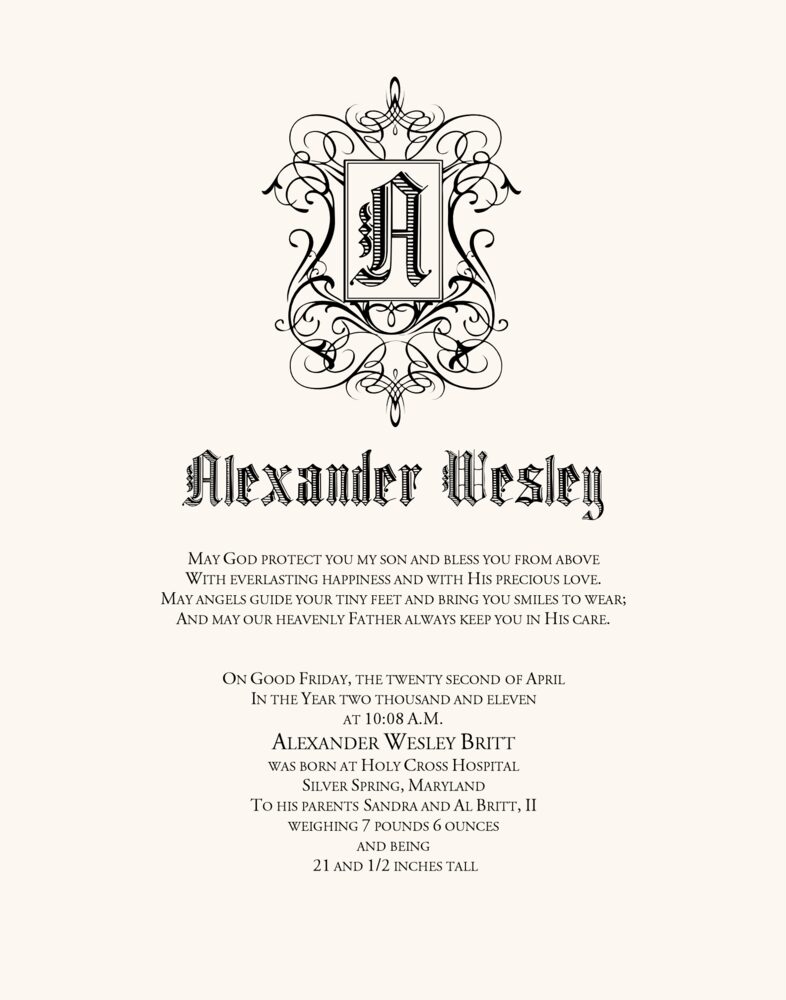 Gothic Monogram Flourish  Baby Certificates