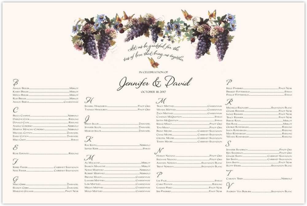 Blue Grapes and Butterflies 2  Seating Charts