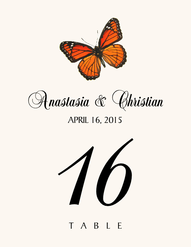 Butterfly Assortment  Table Numbers
