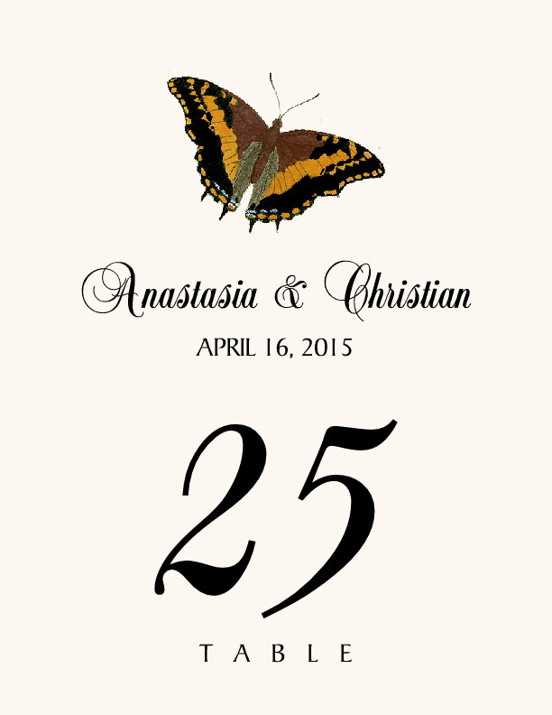 Butterfly Assortment  Table Numbers