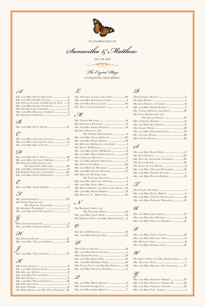Butterfly Wishes  Seating Charts