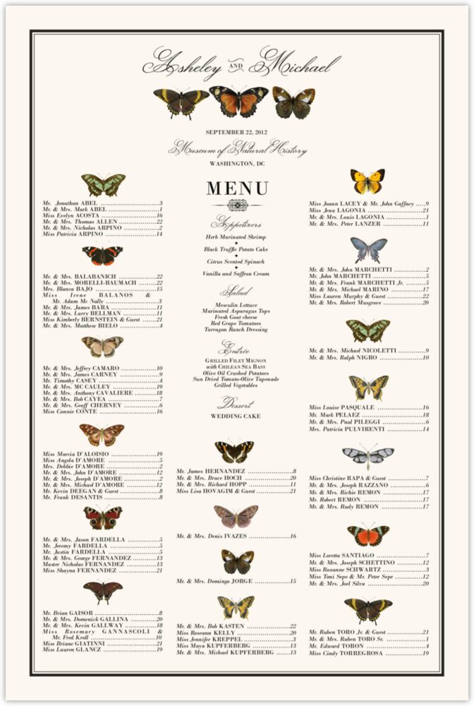 Butterfly Collector  Seating Charts