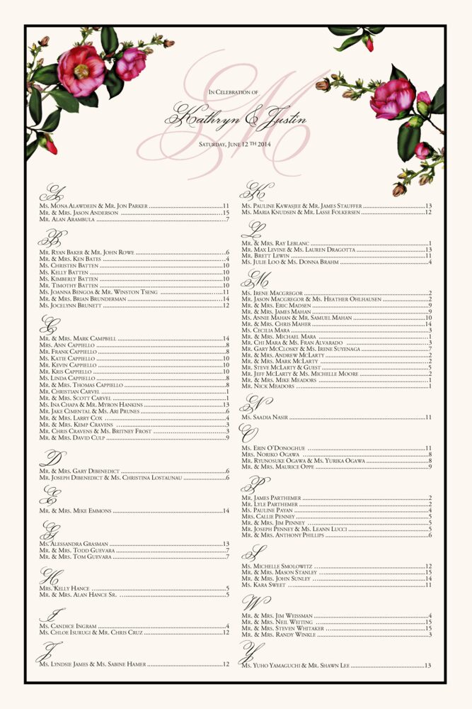 Camellia  Seating Charts