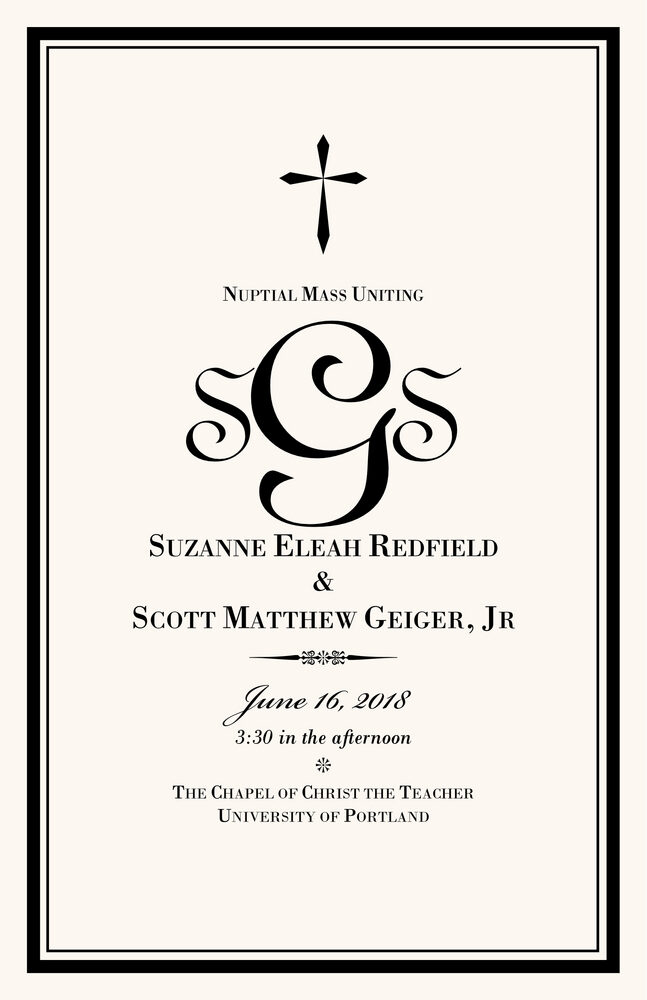 Typo Upright Monogram Full Catholic Mass (12 Pages)  Wedding Programs