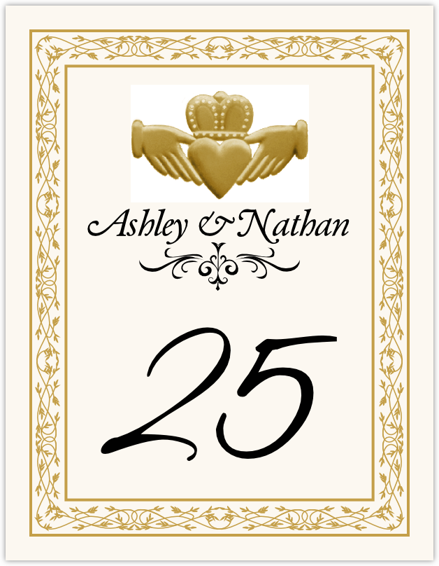 Gold Claddagh  Table Numbers