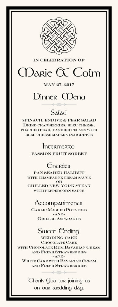 Celtic Knot 01  Wedding Menus