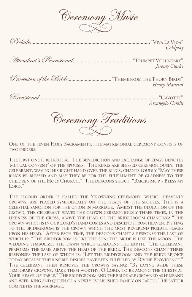 Celtic Leaf and Watermark  Wedding Programs
