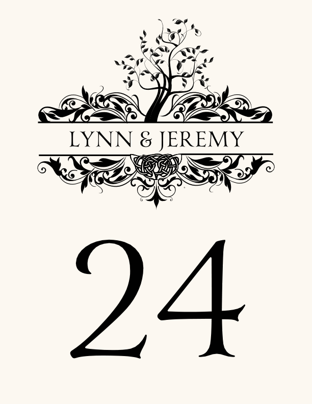 Celtic Tree of Life Monogram  Table Numbers