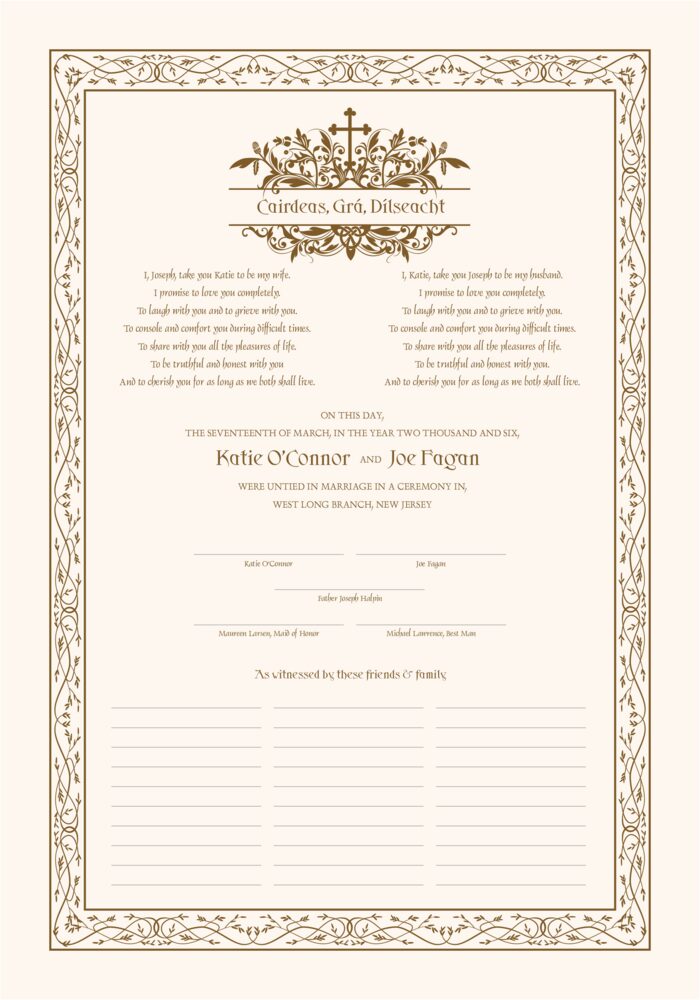 Peace In Ireland  Wedding Certificates