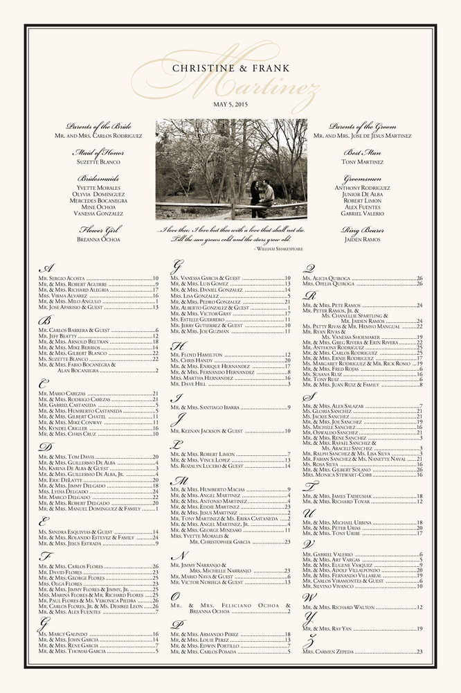 Charming Romantic  Seating Charts