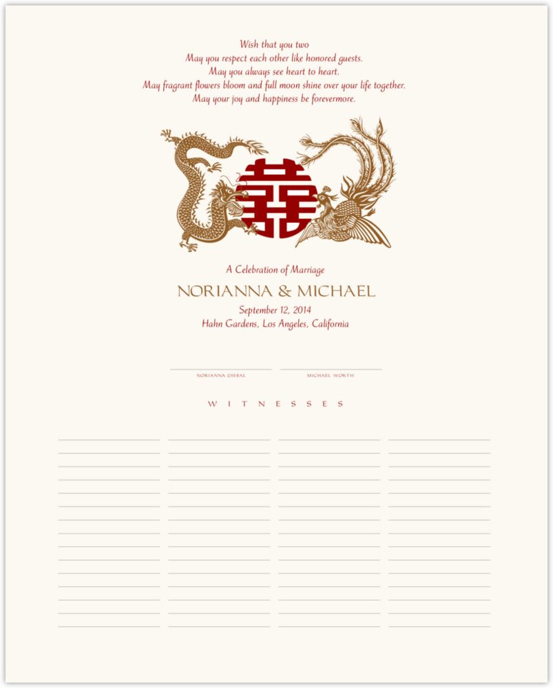 Phoenix Dragon Double Happiness  Wedding Certificates