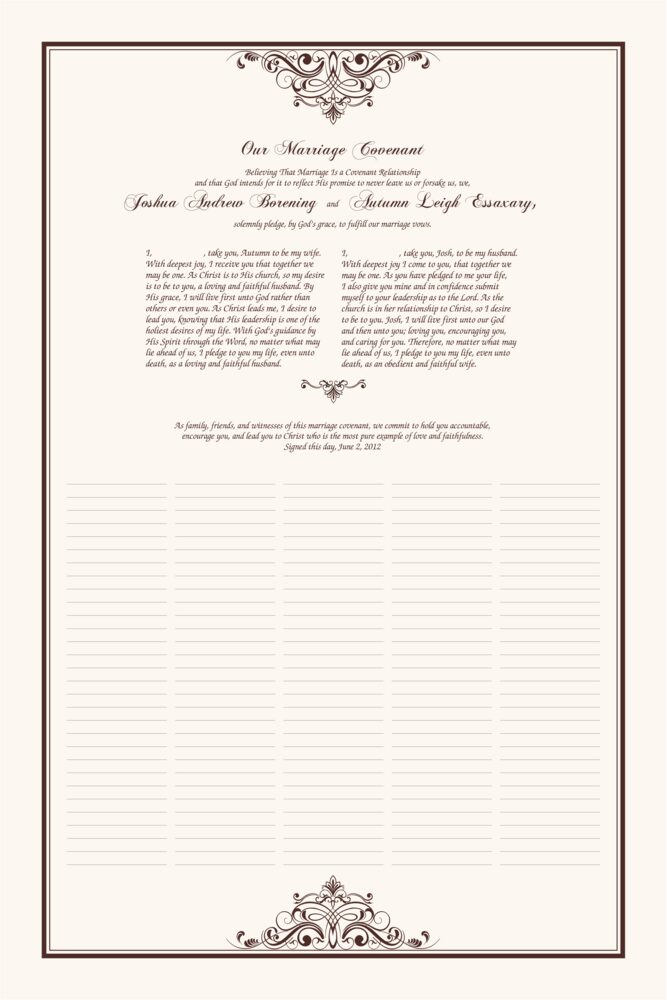 Oki Sun Marriage Covenant  Wedding Certificates