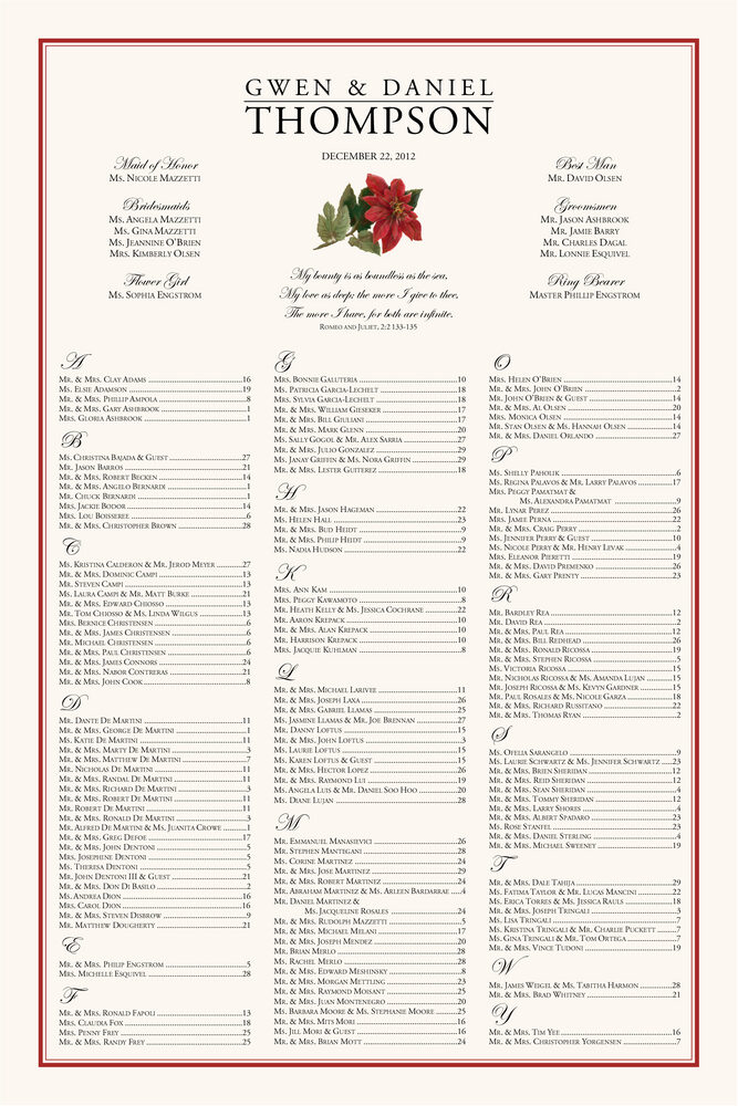 Poinsettia  Seating Charts