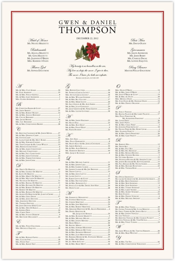 Poinsettia  Seating Charts