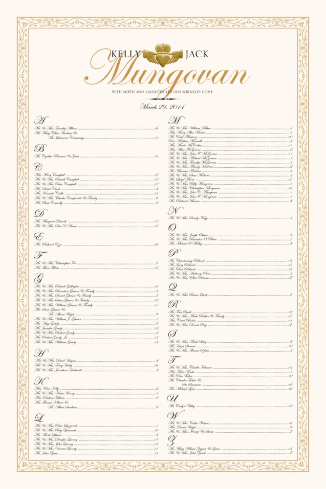 Gold Claddagh  Seating Charts