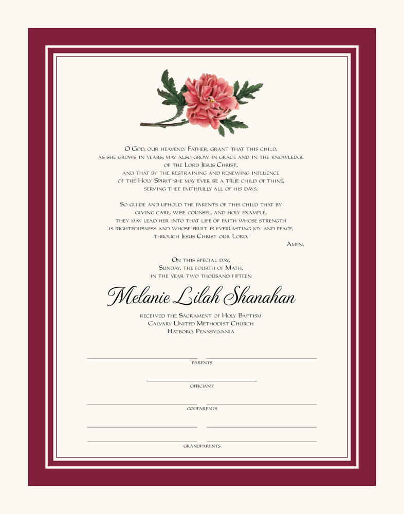 Classic Pink Peony  Baby Certificates