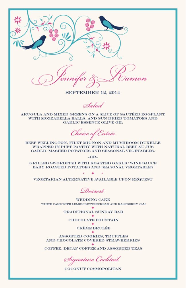 Leah and Luna  Wedding Menus