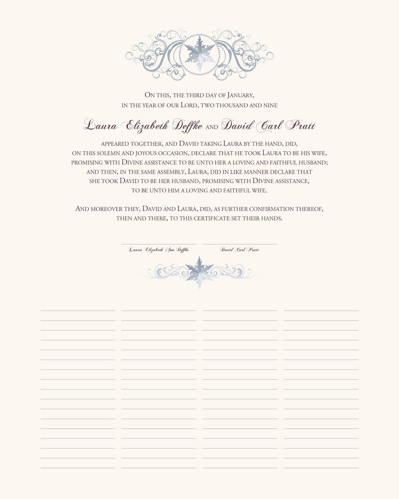 Curly Sue Snowflake  Wedding Certificates