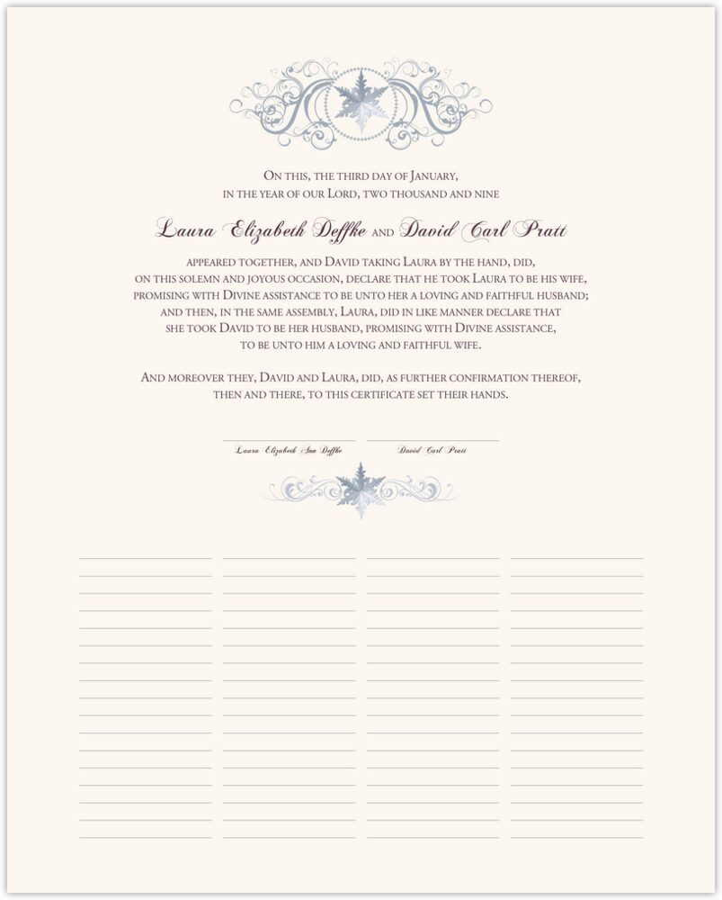 Curly Sue Snowflake  Wedding Certificates